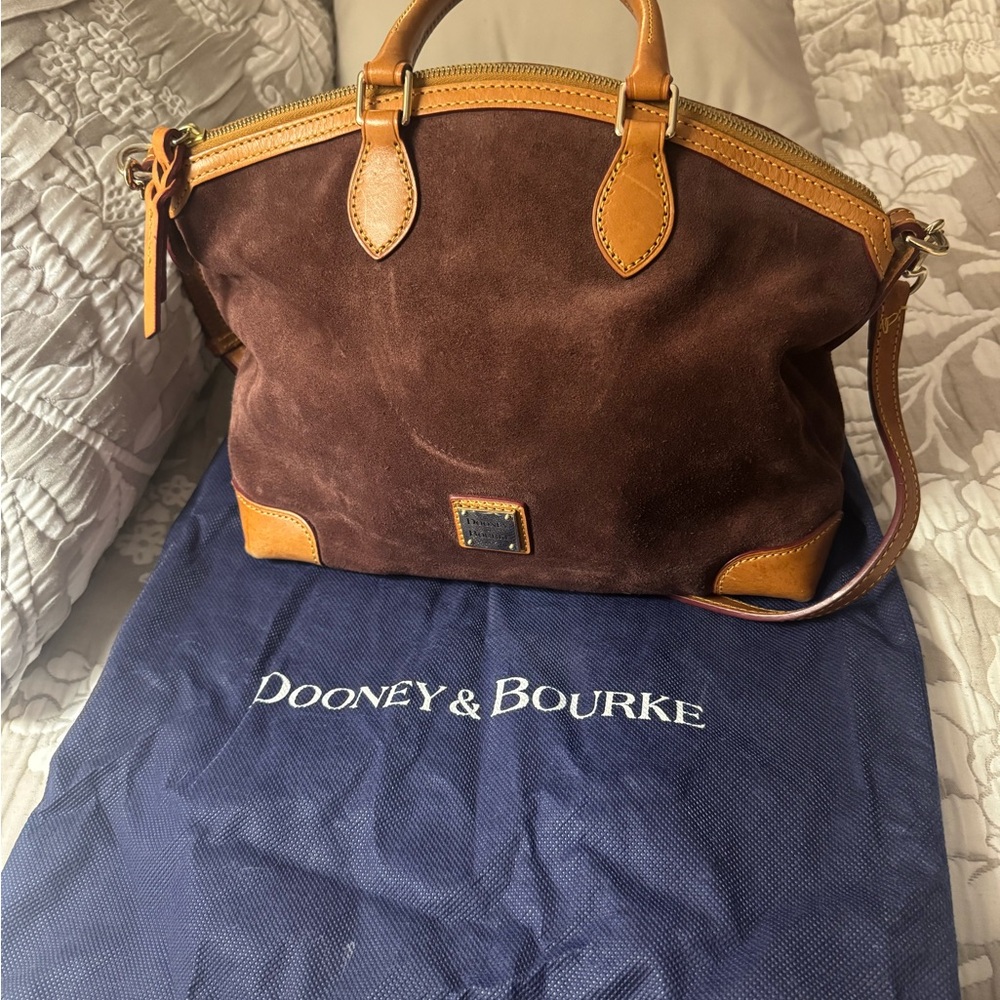 Dooney & Bourke Chocolate Suede Satchel with Long Strap